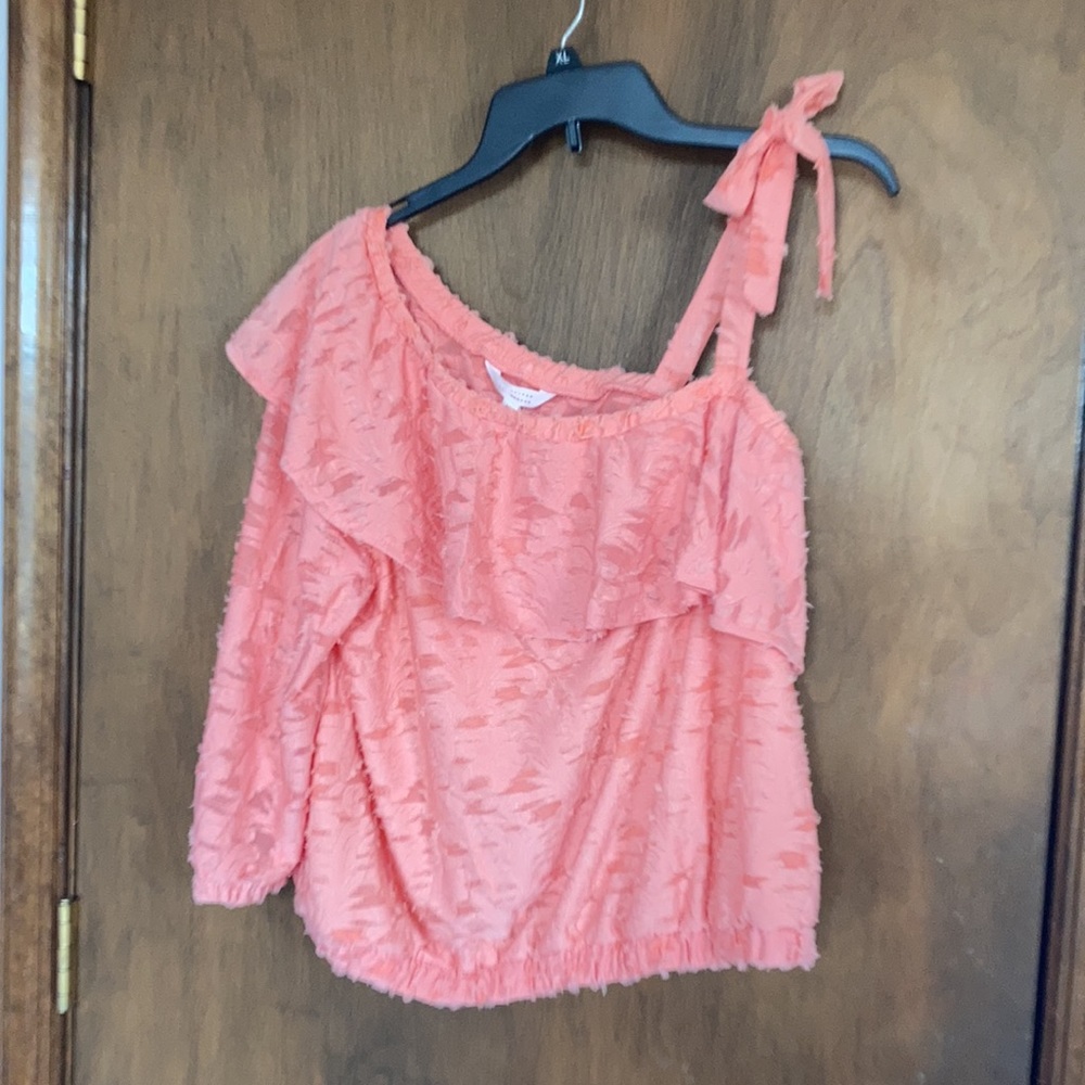 LC Lauren Conrad boho peachy texture ruffle neck boho top M L or XXL - Picture 7 of 16